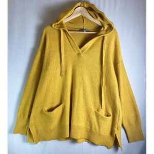 Marled Reunited Clothing Hooded Sweater 1X Mustard Yellow Knit Pullover Pocket